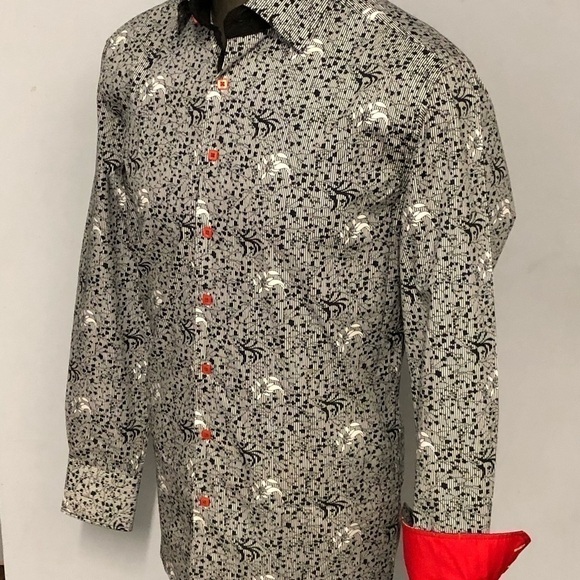 Steven land shirt gray floral trim fit red Kufo - Picture 2 of 3